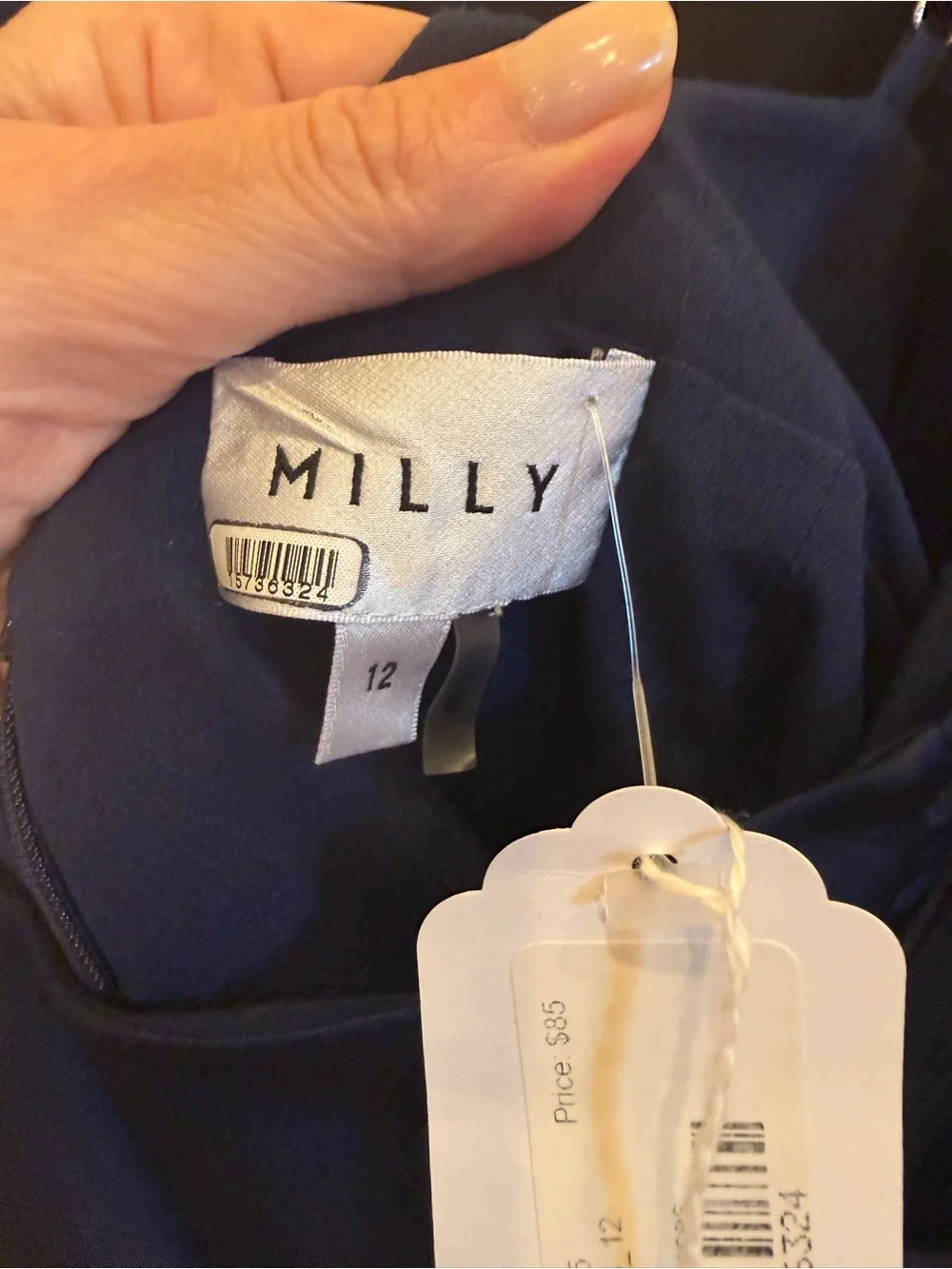 Milly Electra Women’s Navy Asymmetrical Square Neck Ruched Slip Dress sz 12 - Picture 10 of 15